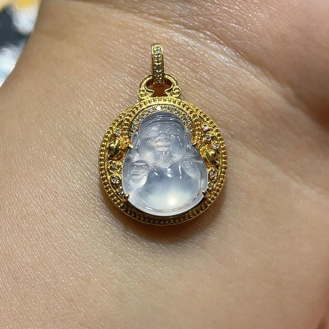 翡翠18K金镶嵌颈饰7*?吊坠