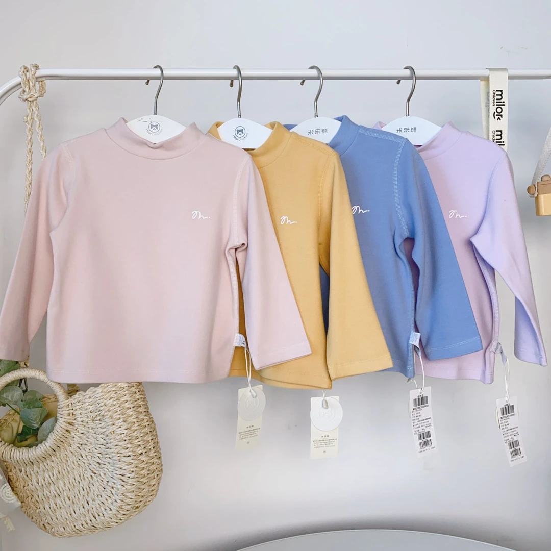 3052米乐熊宝宝长袖圆领打底衫儿童童装百搭小童半高领