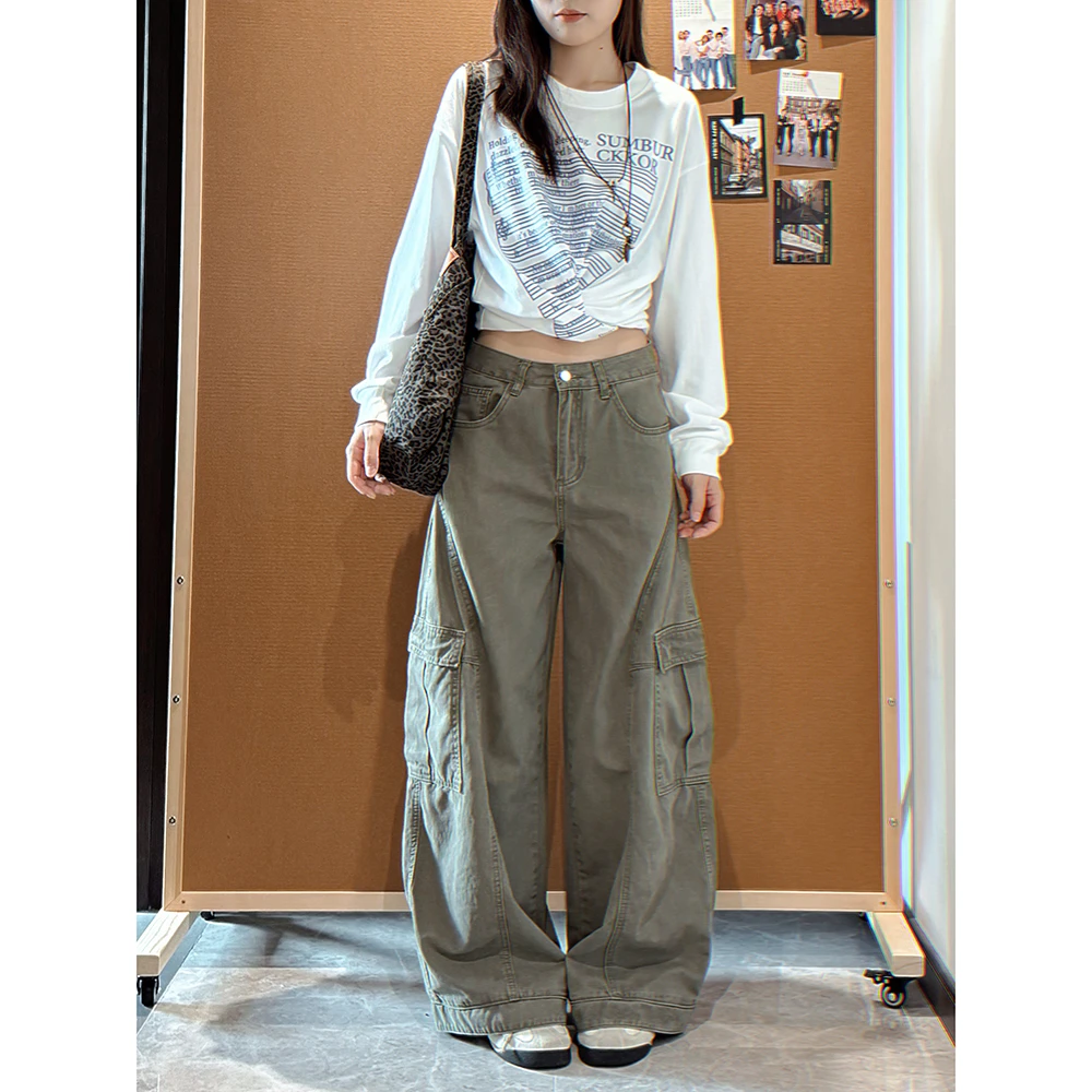 美式复古解构弯刀工装裤女秋季设计感多口袋休闲宽松直筒阔腿裤子
