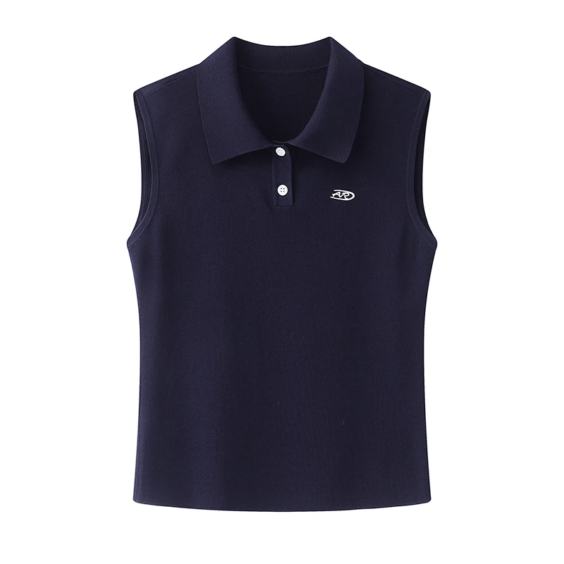 艾诺丝贝贝2025夏款修身显瘦字母刺绣POLO领背心针织衫8131