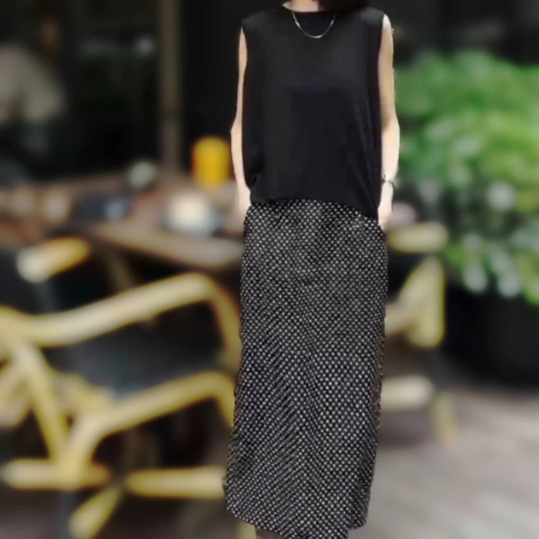 春秋款波点半身裙宽肩上衣圆领百搭T恤时尚百搭休闲潮流精品