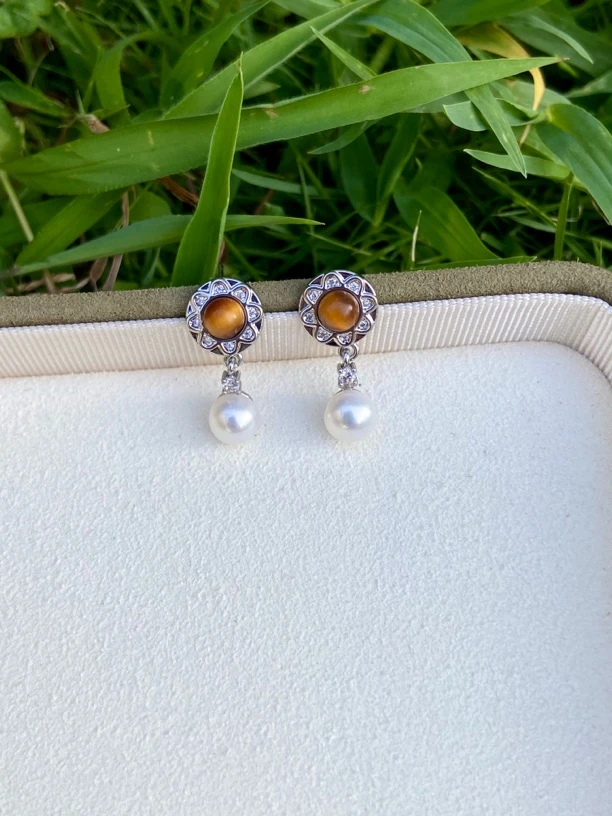 E112   天然淡水珍珠轻奢百搭复古法式简约风格耳环