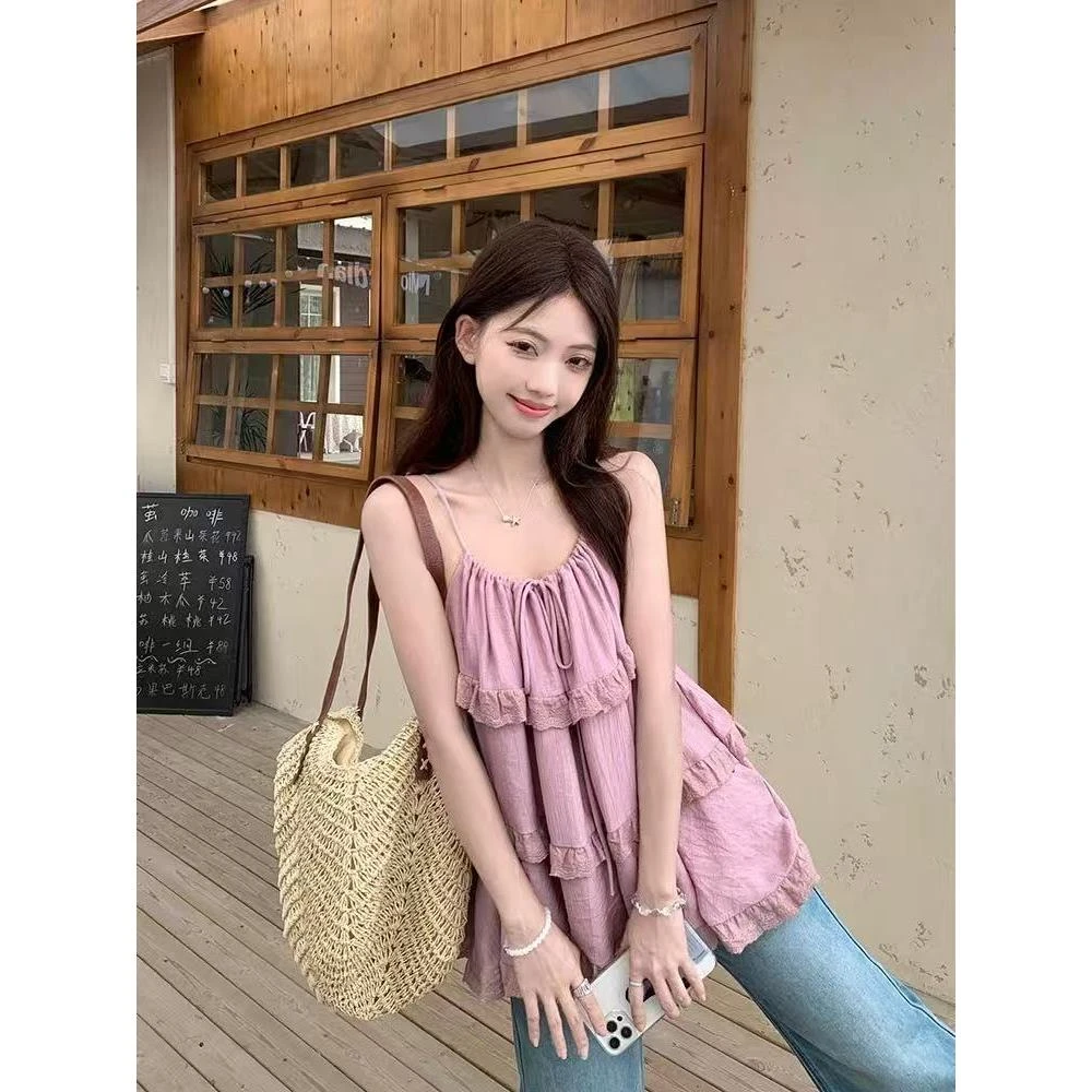 SH00024丝滑蕾丝仙女上衣吊带宽松好看