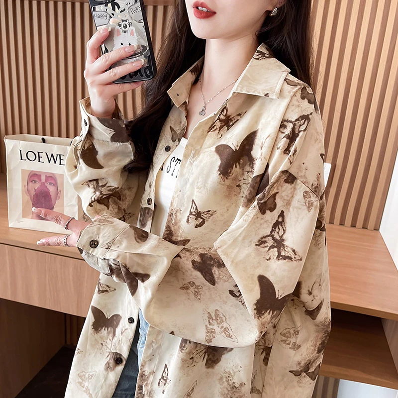 夏季新款长袖防晒衬衣宽松小众衬衫薄款上衣洋气复古时尚百搭外套