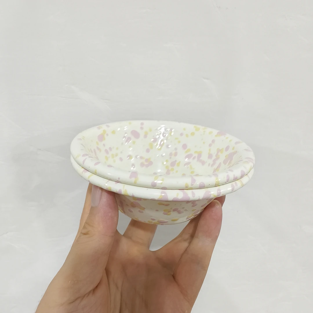 【拍一发二】 黄粉 内外泼墨 雪拉碗  搪瓷珐琅蛋糕模具