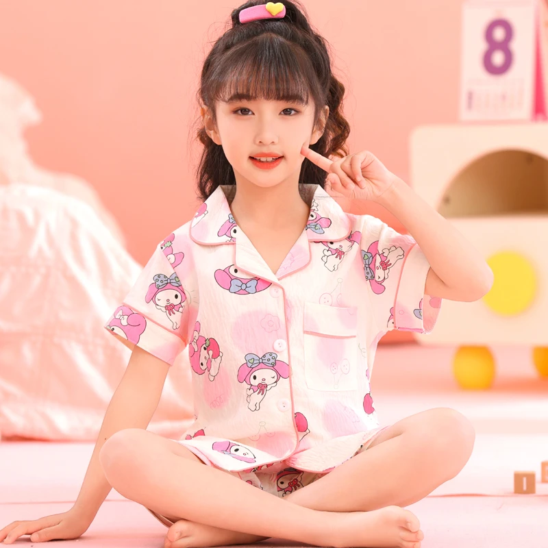 夏季短袖儿童云朵棉睡衣宝宝小女孩女童亲子中大童薄款学生家居服