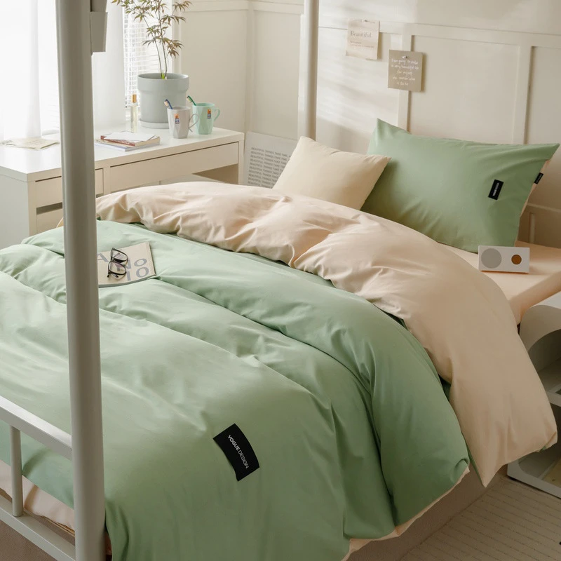2025新款学生床上全棉三件套双拼纯色被套日式纯棉宿舍0.9米床单