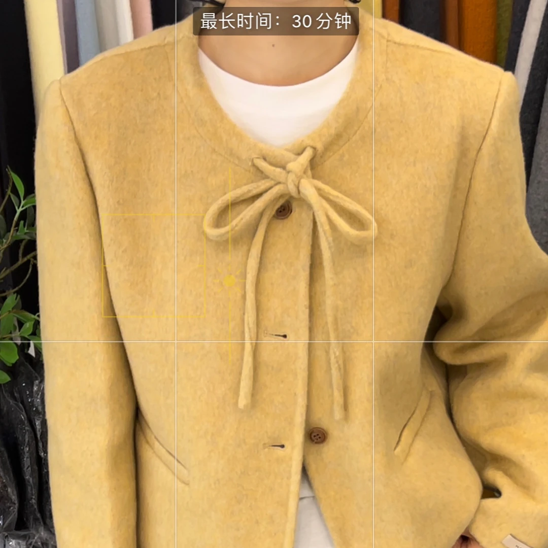 秋冬新款法式系带双面呢短外套女撞色圆领小个子气质上衣