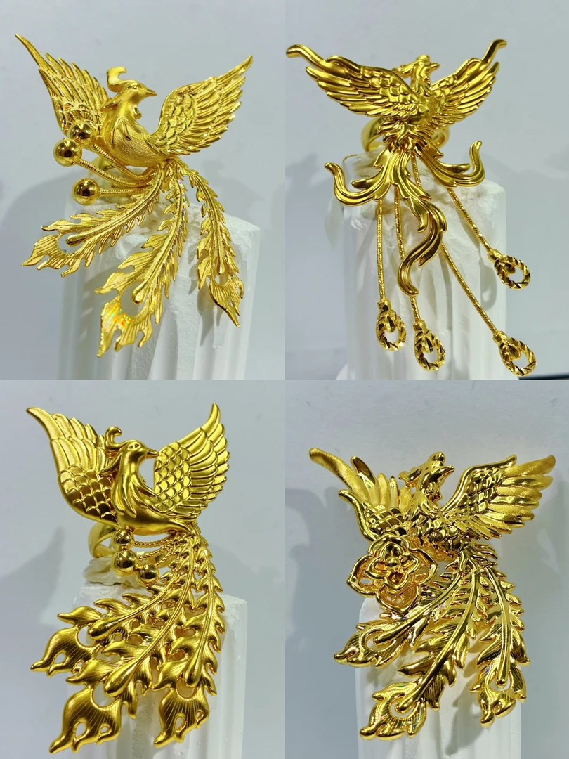 黄金足金999 精美素金凤凰黄金戒指精致高级贵气感叠加