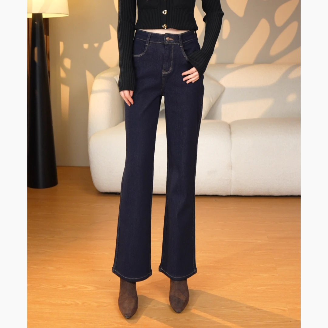 秋冬季四面弹不掉色加绒直筒裤女净版显瘦百搭窄版牛仔裤#701