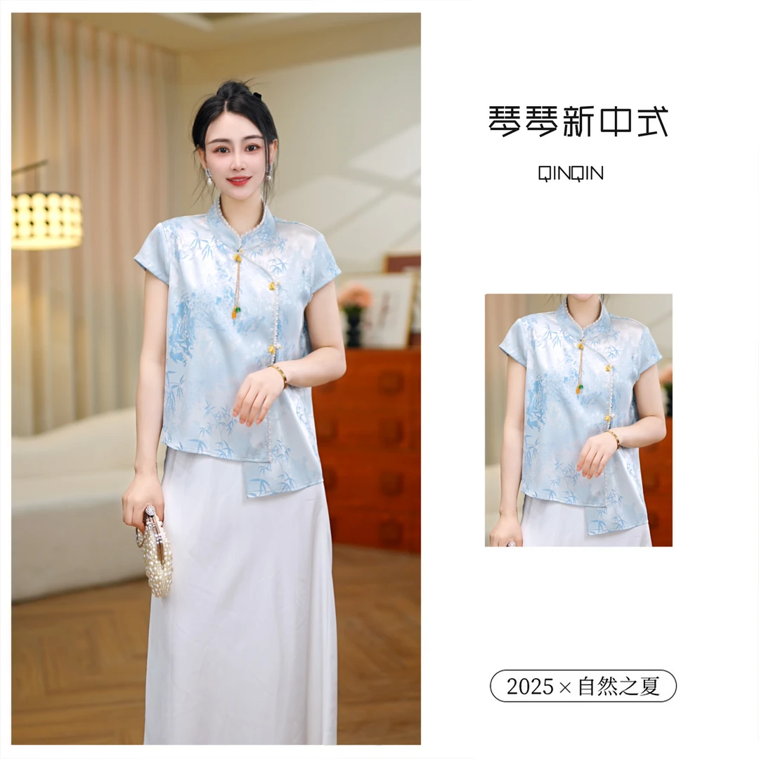 【琴琴】新中式国风夏季新款短袖轻薄透气简约时尚上衣