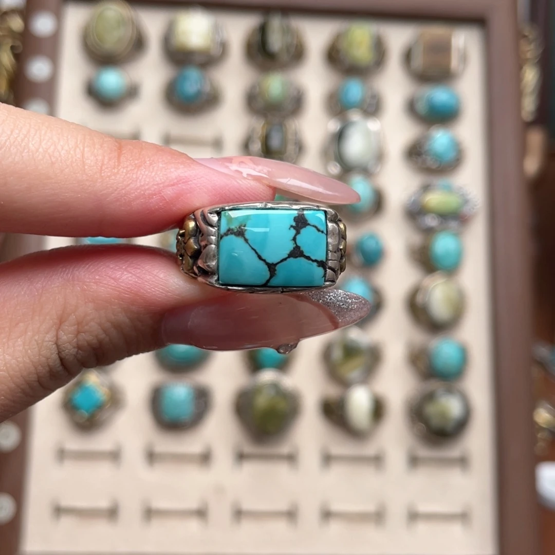 绿松石银S925镶嵌戒指