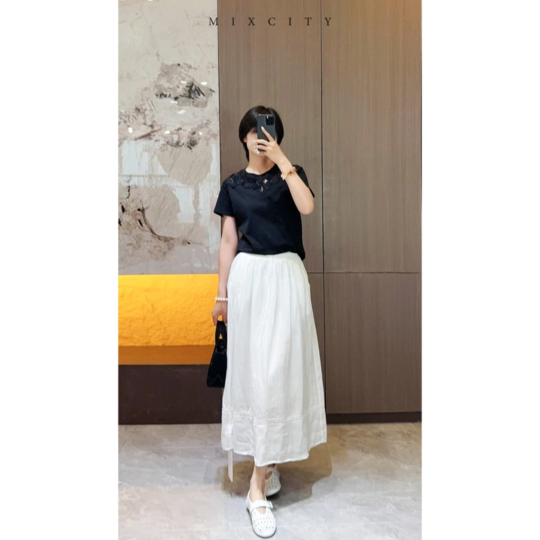 【亚楠本楠】文艺◆文艺恬雅纯色100%苎麻面料半身裙7658