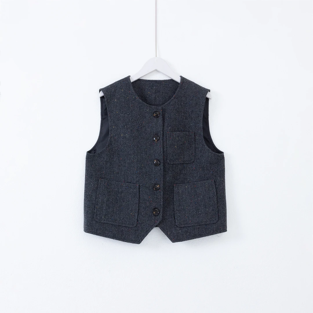 几里与麻 圆领多口袋慵懒风马甲 衣长51胸围99 2091339