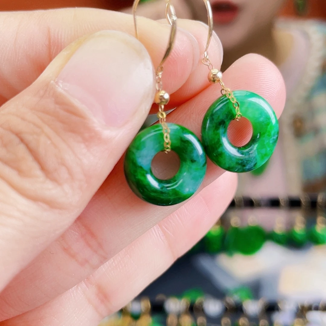 翡翠18K金镶嵌耳饰