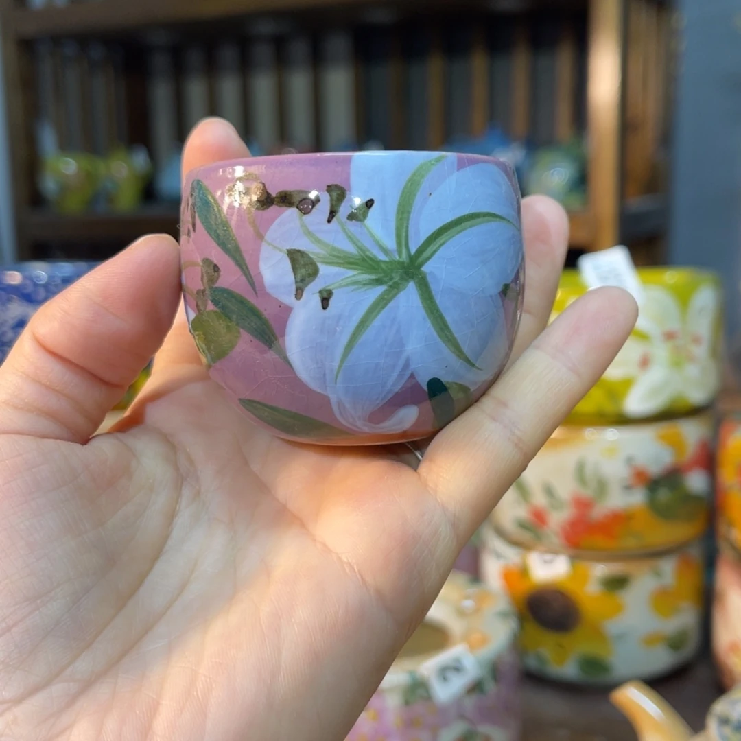 杯微*素浅陶瓷手工手绘