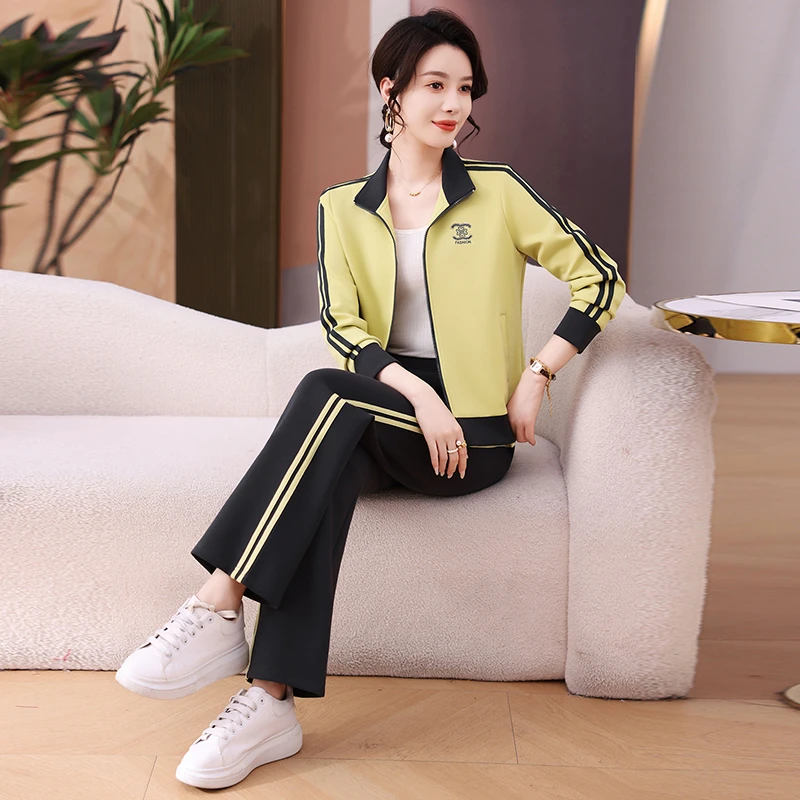 拉夏贝尔运动套装女春秋季2025新款立领外套减龄显瘦休闲服两件套