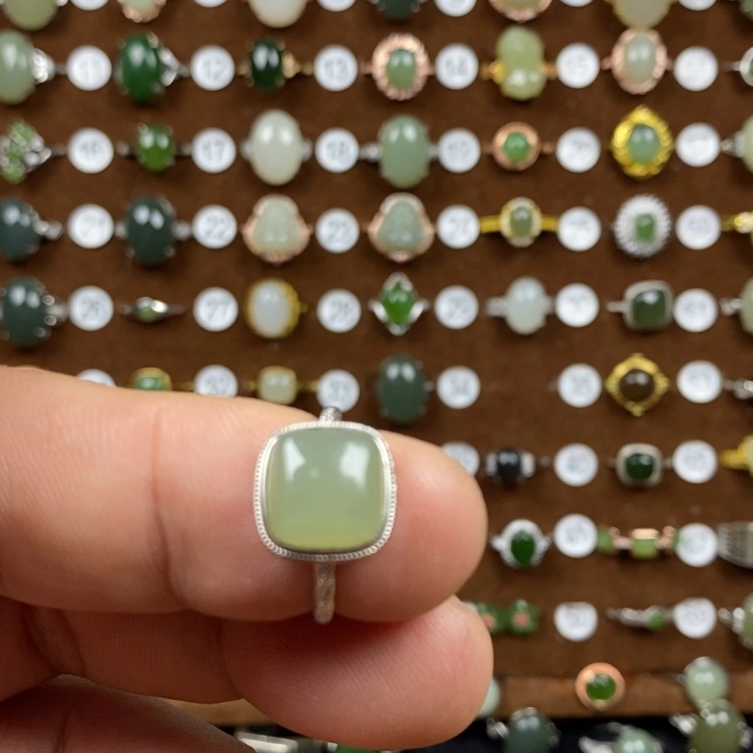 张***量和田玉（青白玉）戒指银S925镀金镶嵌