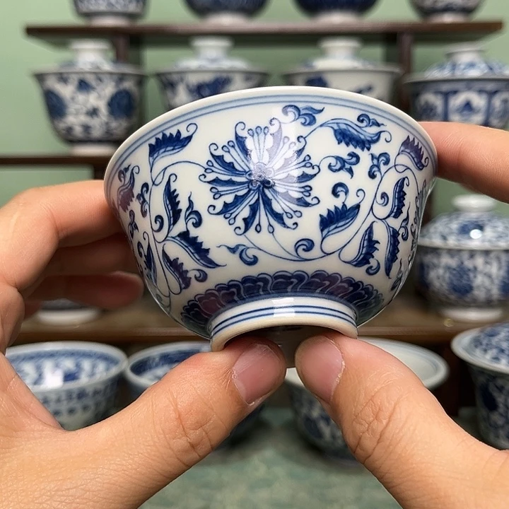 缠枝凤尾草宫碗满杯120毫升