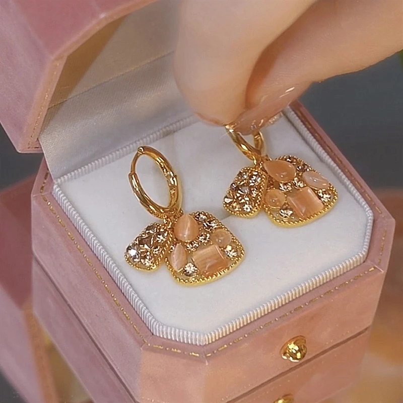 铜合金耳饰 洋气咖色方块耳扣时尚复古贵气耳饰N2238