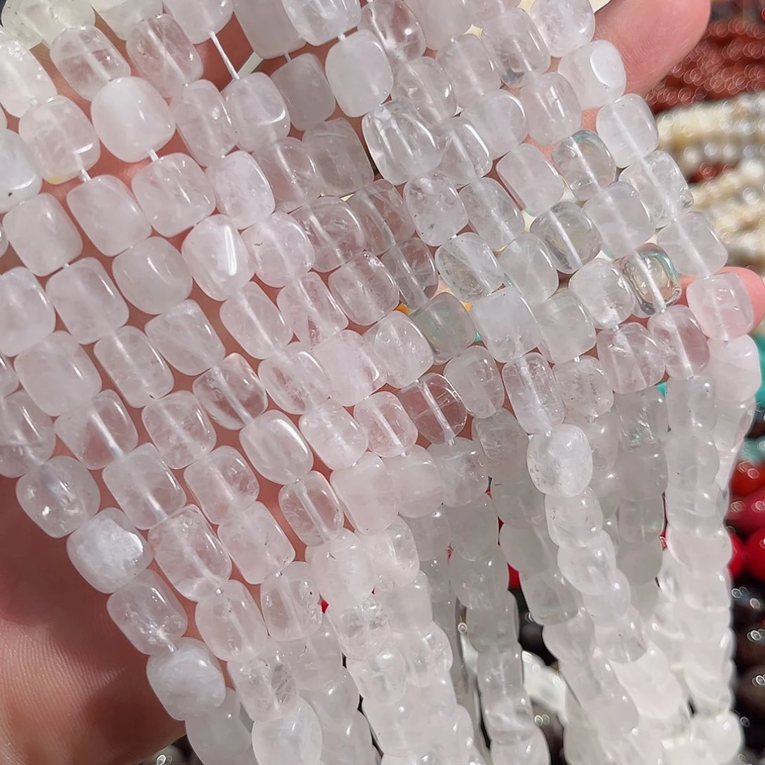 玛瑙/玉髓未镶嵌珠宝半成品白水晶方块一条8x10mm