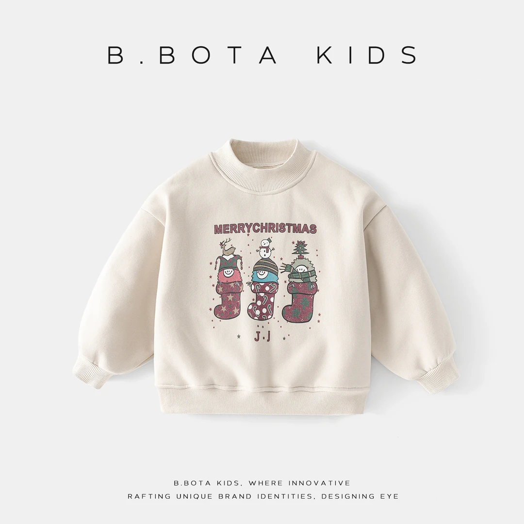 〖姐姐家〗女童加绒圣诞卫衣2025冬新款儿童印花圆领年款上衣 26873