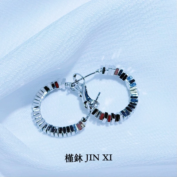925银耳饰 925银几何风金属小方块碎银子耳圈女小众设计0041