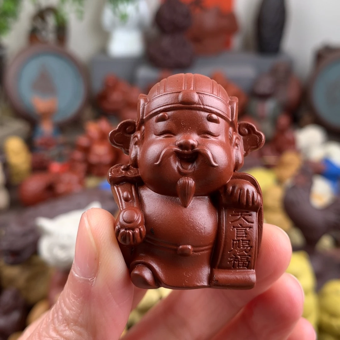 紫砂茶宠天官赐福小财神朱泥大红袍