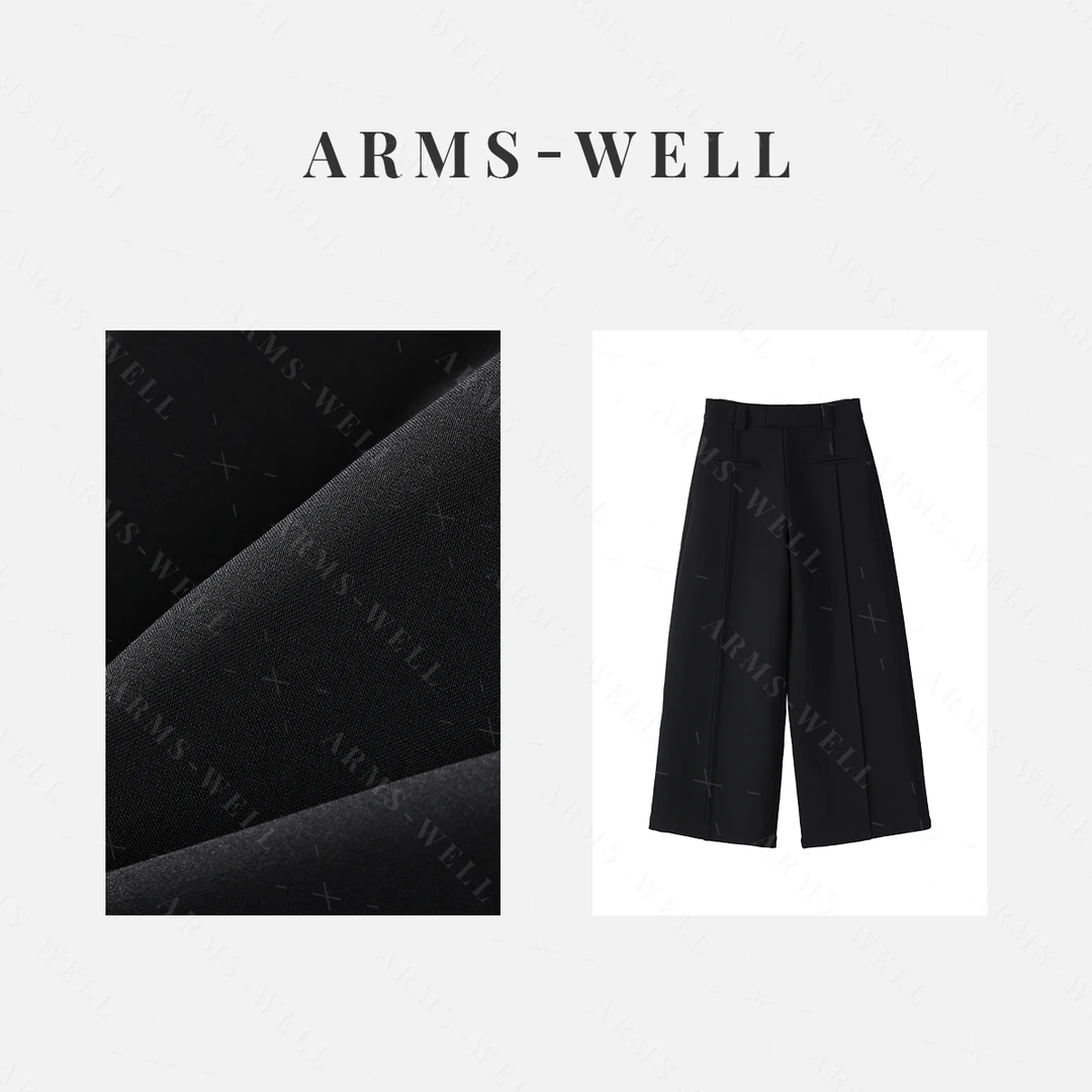ARMS WELL王囡囡 黑色前一字口袋阔腿休闲裤 L11