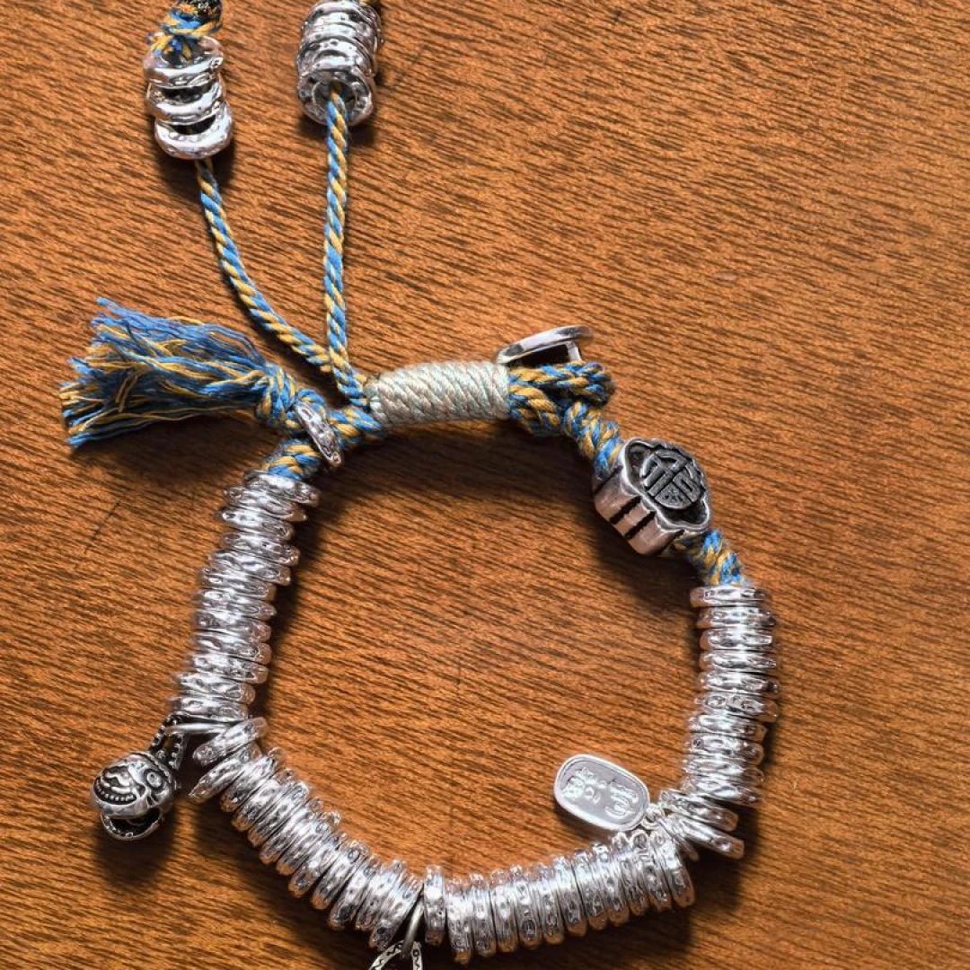 吞金兽纯银盘缠手链女款999足银如意蓝手串新中式礼物