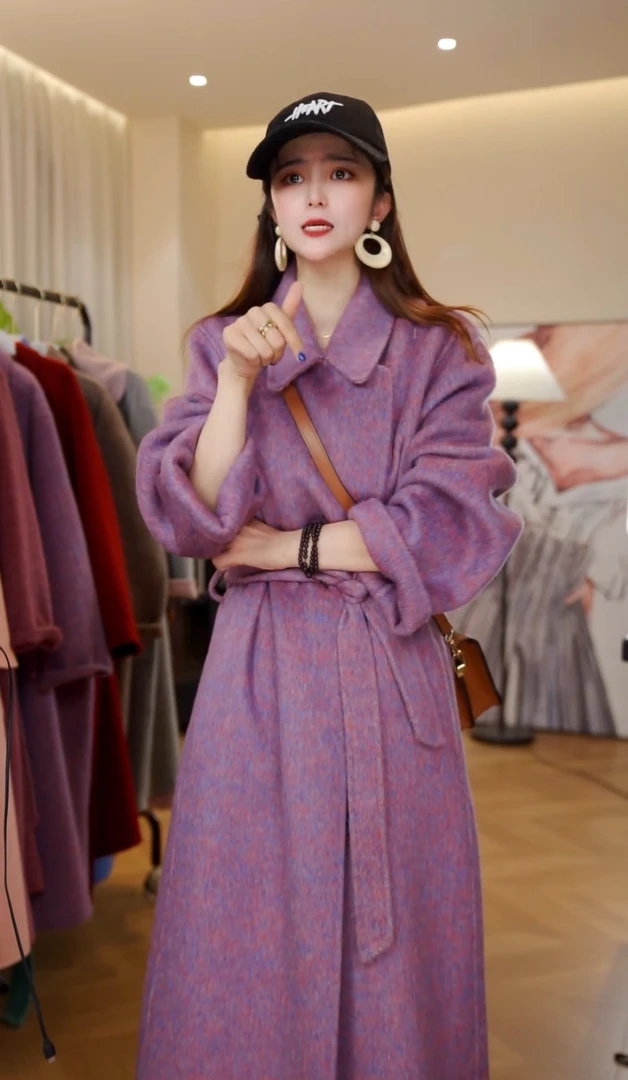 【Panduola801】羊毛兔毛桑蚕丝新式宽松型秋冬女士双面呢外套