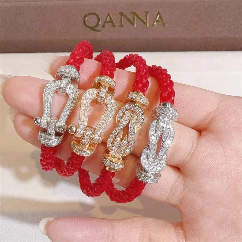 QANNA【大号】【马蹄8字】18K金豪华满钻情侣同款钻石红绳【赠红绳】AY