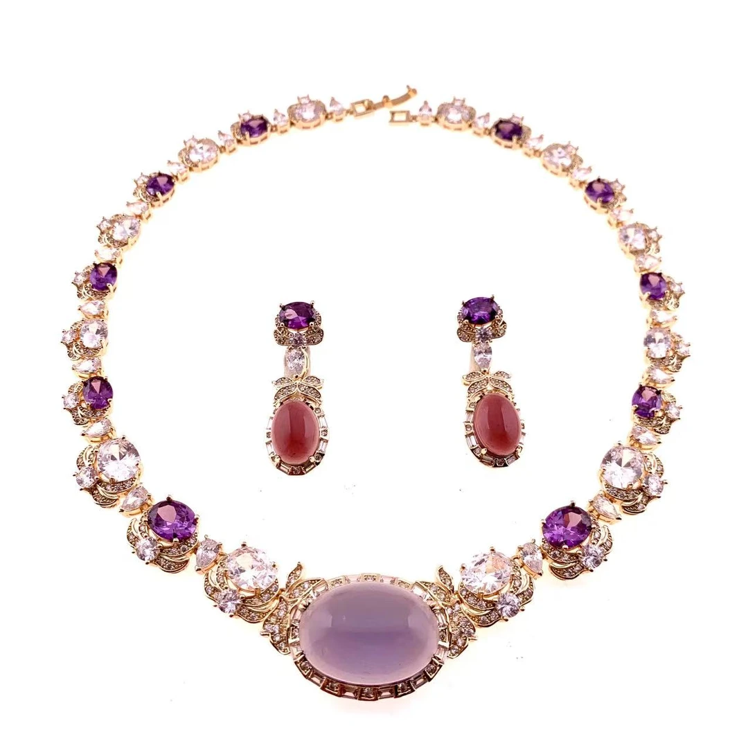 铜合金锆石耳饰 H039时尚气质紫色款《拾光》耳环