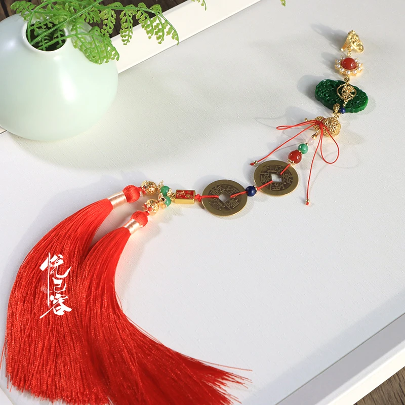 悦己容[来福]复古风禁步汉服红流苏压襟百搭新年款挂件配饰