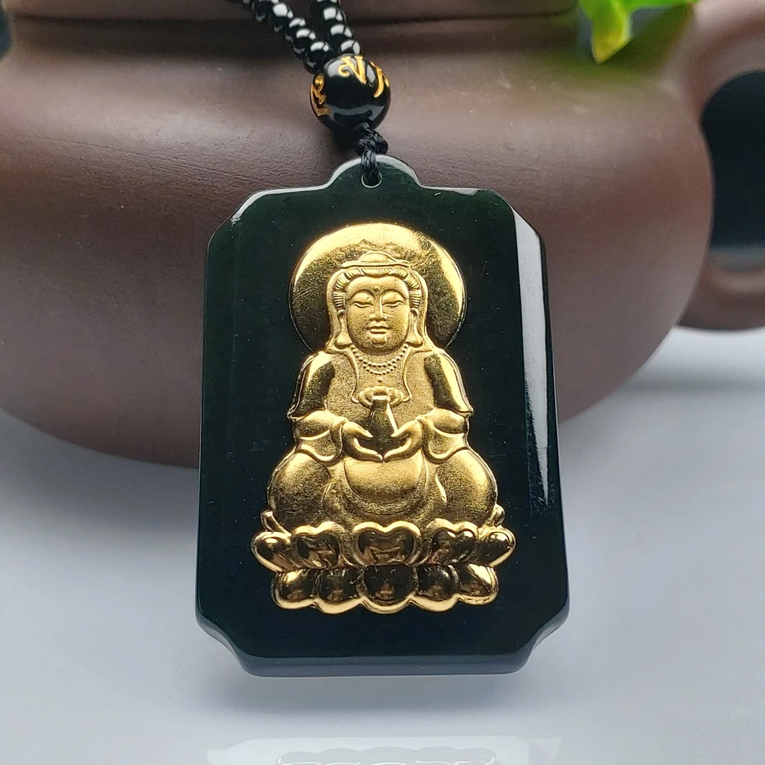 （毛总推荐）黄金 真金和田墨观音吊坠