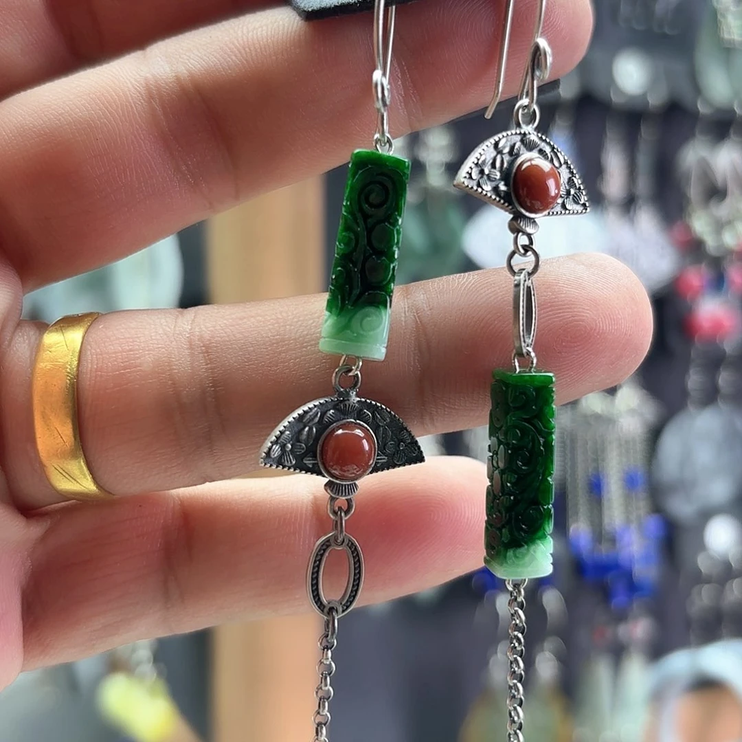 翡翠银S925镶嵌耳饰?**?