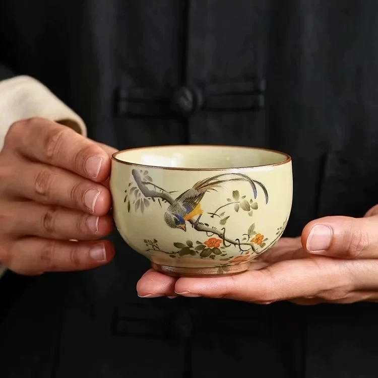 喜鹊铜钱主人杯1363家用陶瓷汝窑