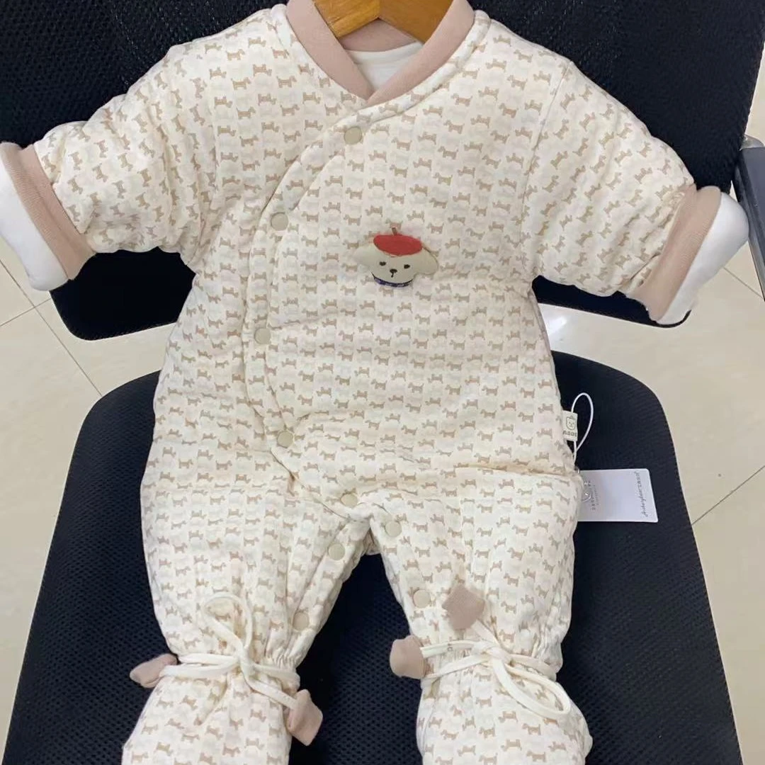 新款冬季450克水洗棉花婴儿闭裆包脚连体衣加厚保暖外出爬服哈衣