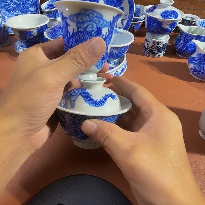 起****青花手工手绘杯子盖碗