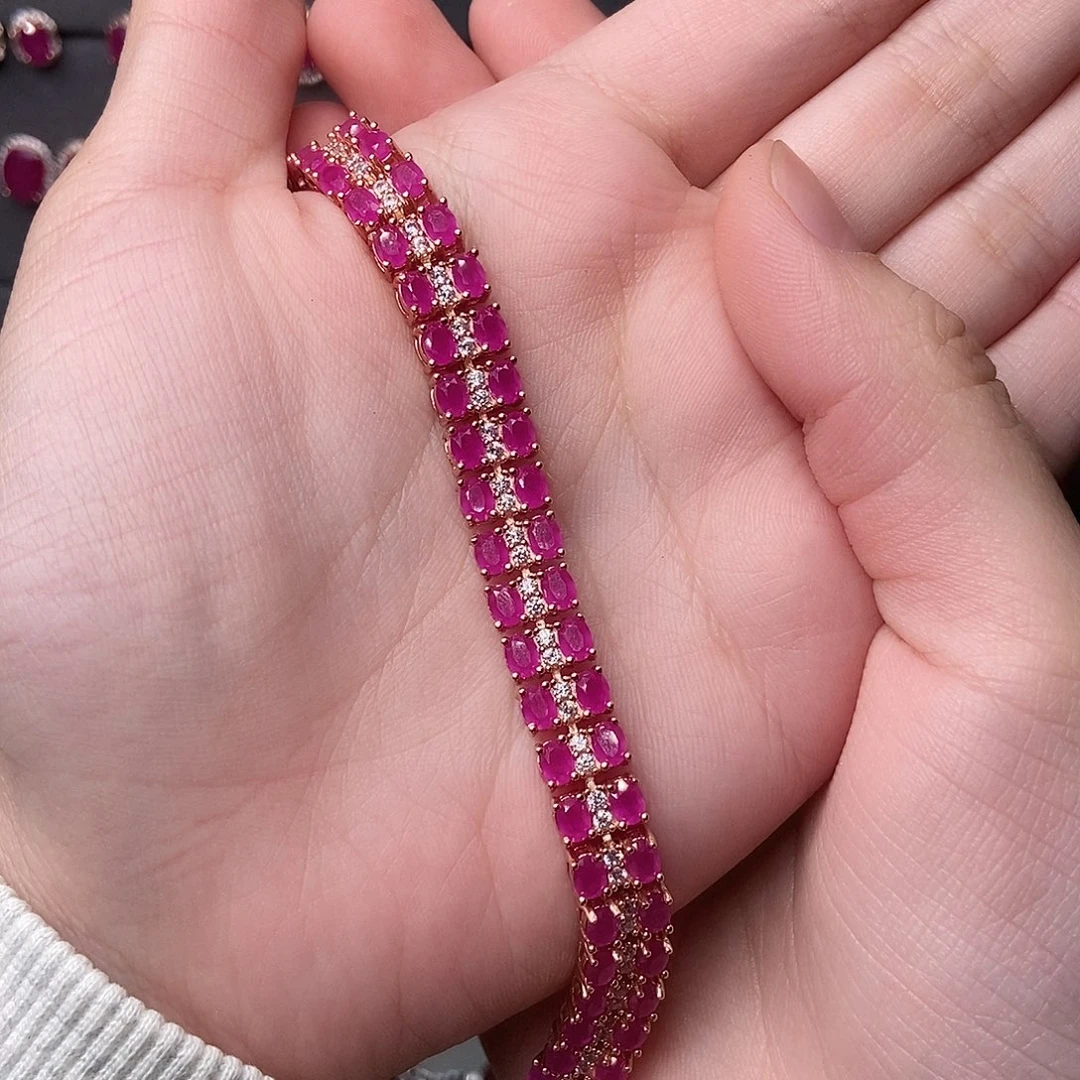 银S925镶嵌手链红宝石