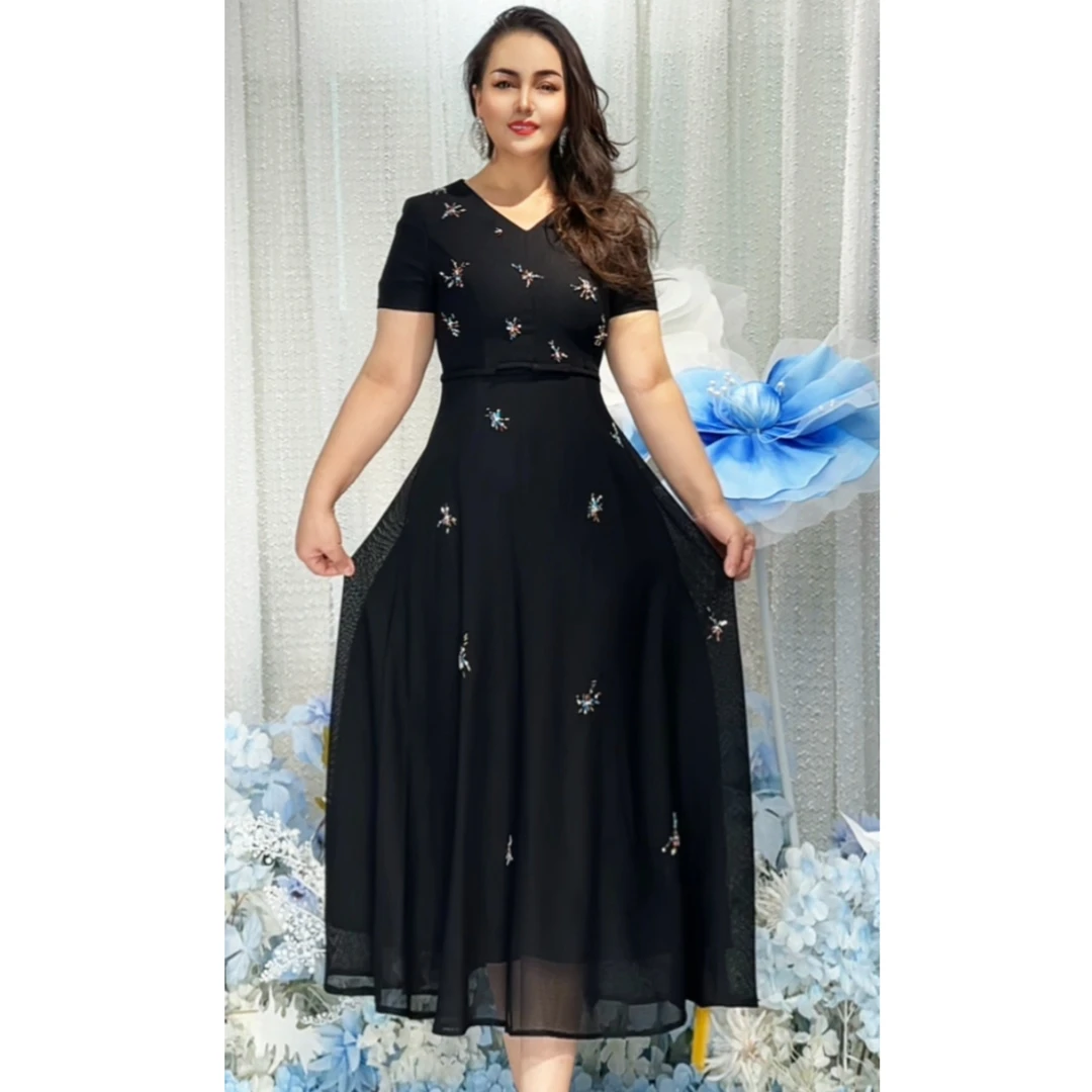 [GELLINNA女装]kara  黑色连衣裙/M-3XL/时尚长款法式显瘦优雅