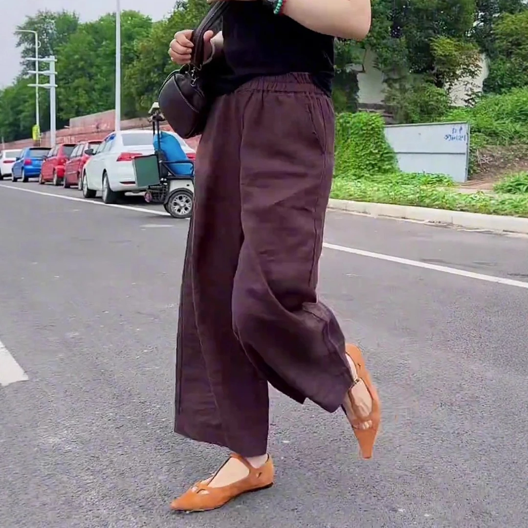 抗皱天丝亚麻裤子女夏薄款2025新款凉凉裤显瘦梨型身材休闲阔腿裤