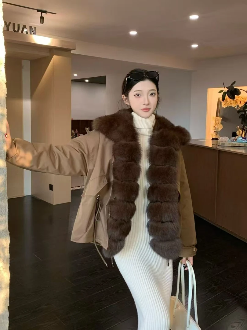 保暖女三色短款毛羽绒皮草狐狸毛毛领可拆卸气质百搭时尚外套轻奢