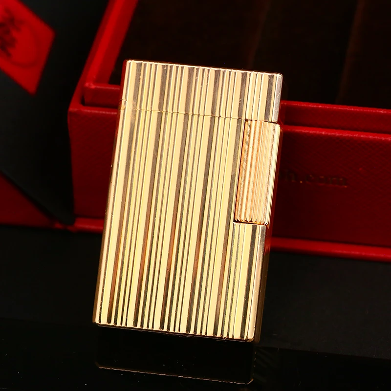 Dupnt充气打火机镀金竖条纹L1大号男士复古奢品烟具送礼礼品收藏