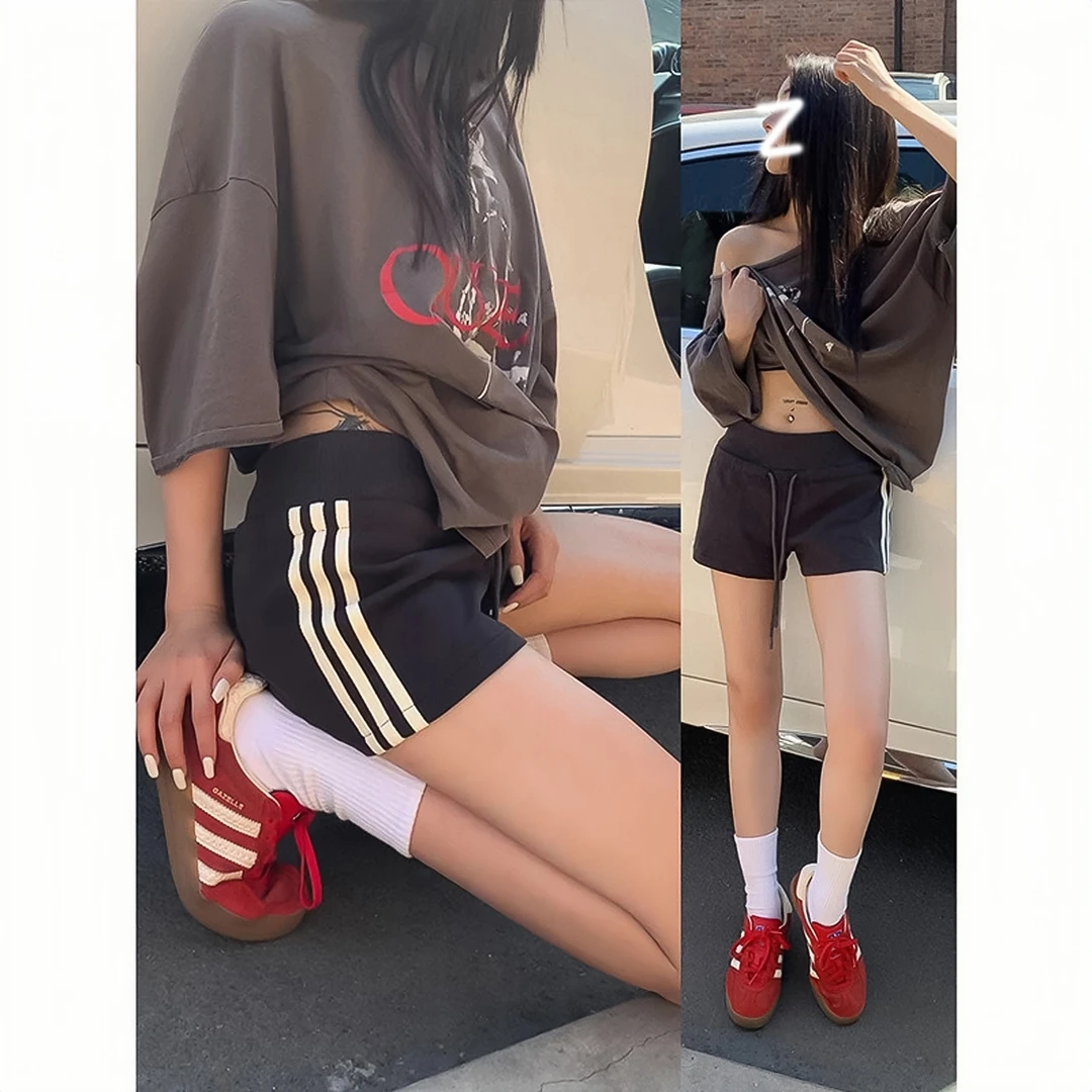 新款夏季新款显瘦透气短裤女时尚百搭三杠拼接休闲运动辣妹热裤