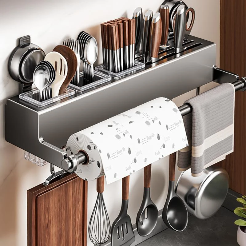 吸盘厨房多功能刀具筷子筒置物架壁挂免打孔家用不锈钢筷笼刀架