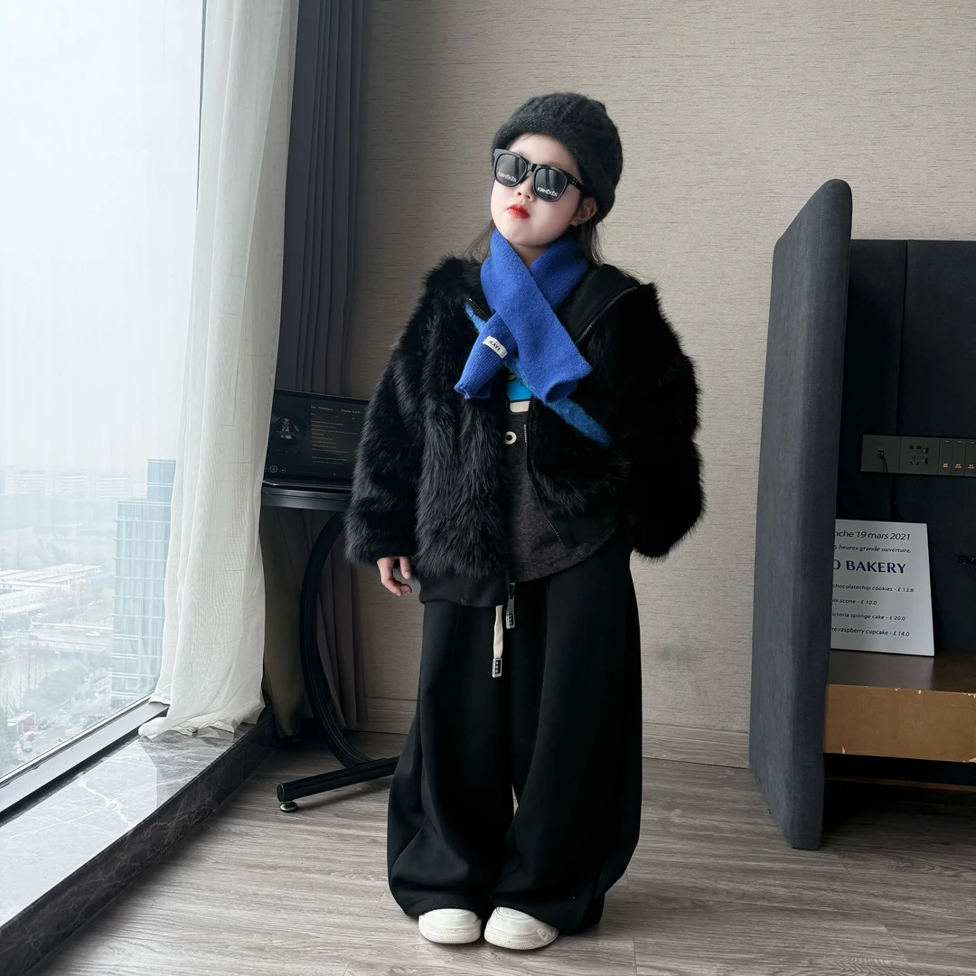 女童冬季气质款韩版洋气两面穿仿毛毛加厚外套女孩中长款时尚派克