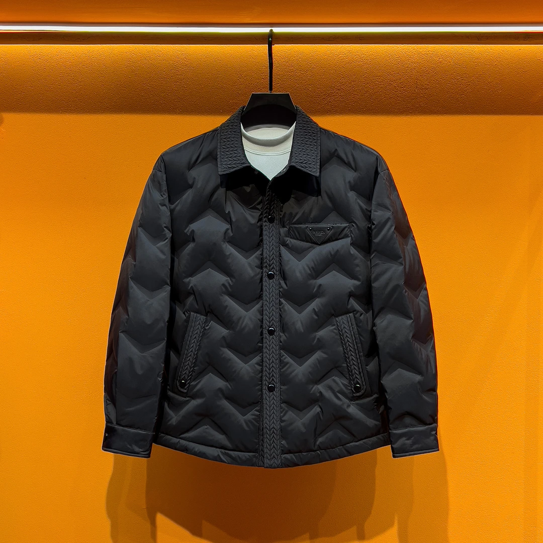 轻薄羽绒服男冬季新款麦穗衬衫式翻领保暖时尚轻奢外套潮牌