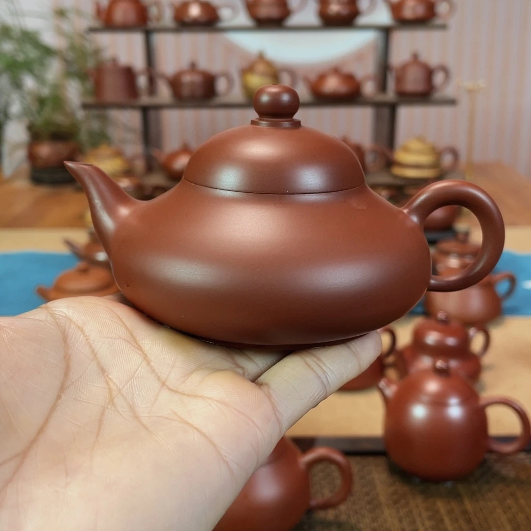 茶壶紫砂茗**心潮州手工手拉朱泥扁梨壶