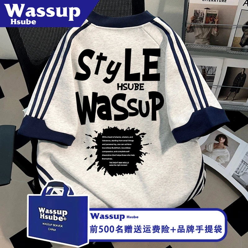 WASSUP HSUBE潮牌设计感字母印花上衣ins夏季短袖美式男女纯棉T恤